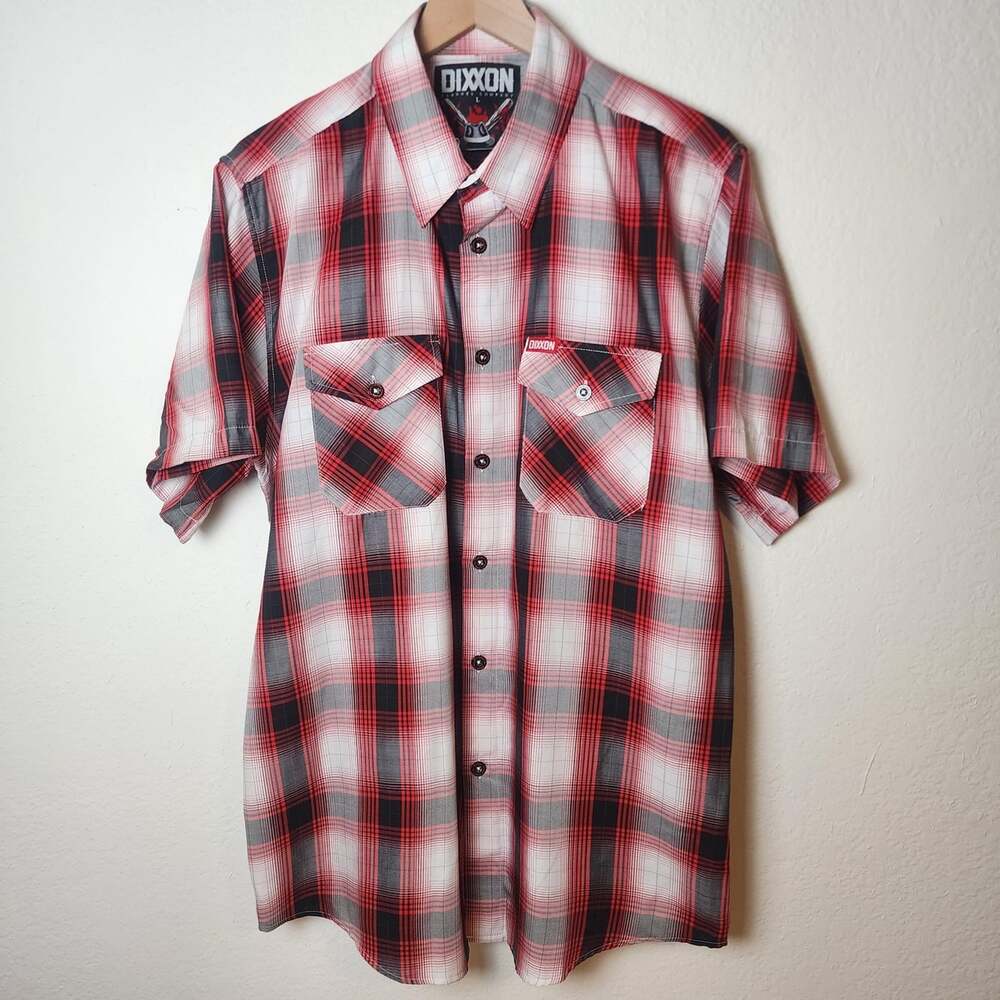 Dixxon Capone Shirt Mens Large Red Plaid D-Lux Bamboo Short Sleeve Button Up
